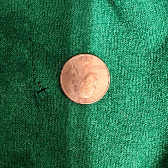 French Connection Crewneck Cardigan Sweater Small hole NWT Green Large - Picture 10 of 11
